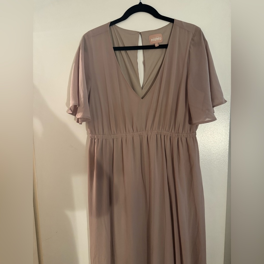 Show me your Mumu — Emily empire maxi dress ~ Soft beige chiffon, bridesmaid XL